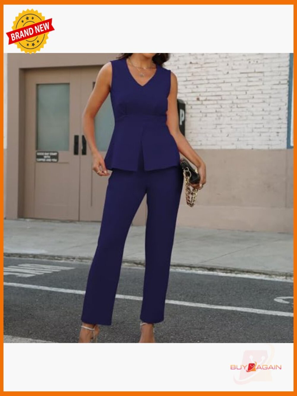 Womens Dressy 2 Piece Blazer Set Sleeveless Vest Pantsuit Summer Business - Picture 2 of 7